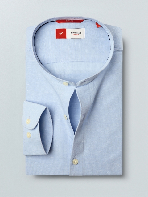 

INVICTUS Men Blue Cotton Linen Slim Fit Solid Casual Shirt