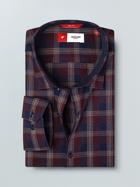 

INVICTUS Men Burgundy & Navy Blue Slim Fit Checked Formal Shirt