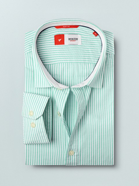 

INVICTUS Men Green & White Slim Fit Striped Smart Casual Shirt