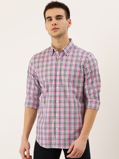 

INVICTUS Men White & Pink Slim Fit Checked Casual Shirt