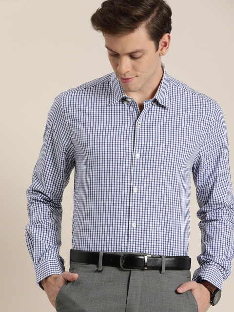 

INVICTUS Men White & Blue Slim Fit Checked Formal Shirt