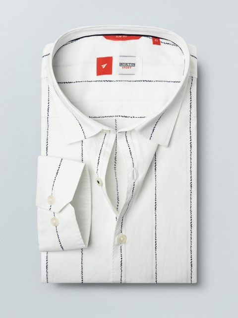 

INVICTUS Sport Men White & Navy Blue Slim Fit Striped Casual Shirt