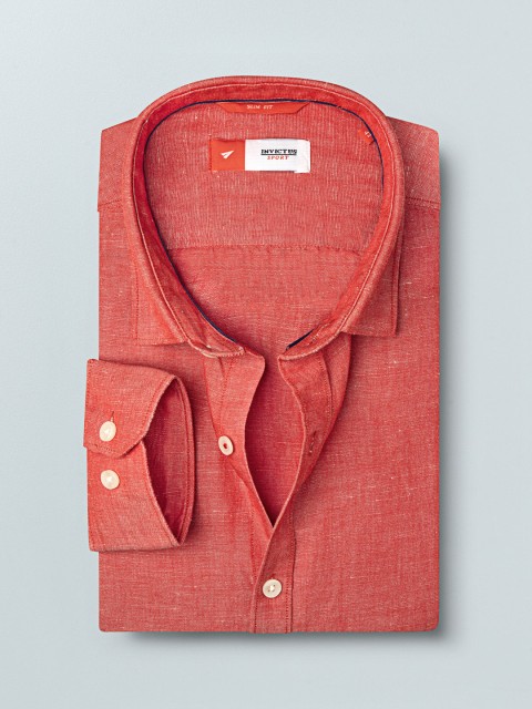 

INVICTUS Men Red Cotton Linen Slim Fit Solid Smart Casual Shirt