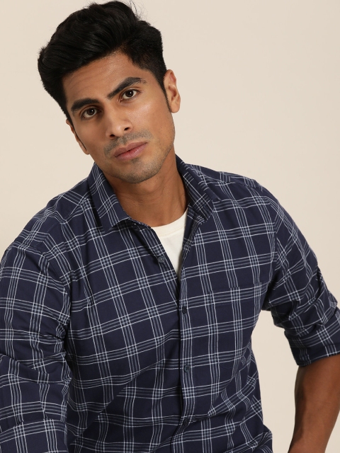 

INVICTUS Men Navy Blue & White Slim Fit Supima Cotton Checked Casual Shirt