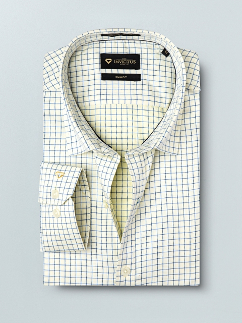 

INVICTUS Men Yellow & Blue Slim Fit Checked Formal Shirt