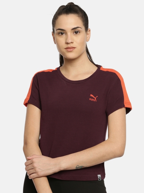 

Puma Women Burgundy Solid Classics Structured Round Neck T-shirt