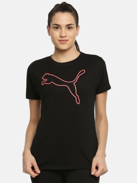 

Puma Women Black Printed Round Neck DryCELL Running & Training Cat T-shirt