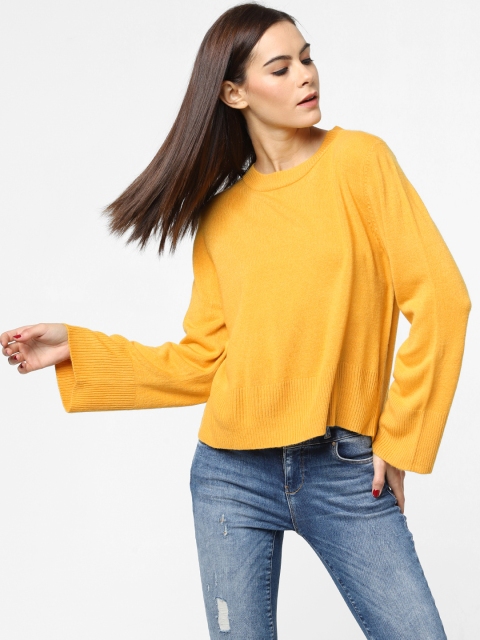 

ONLY Women Mustard Yellow Solid Pullover Sweater