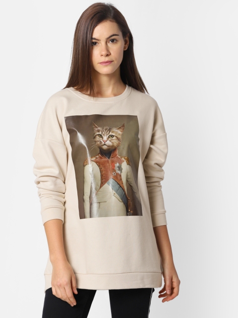 

ONLY Women Beige Printed Longline Sweatshirt