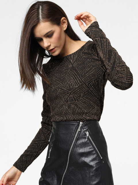 

ONLY Women Black Self Design Sequin Embellished Top