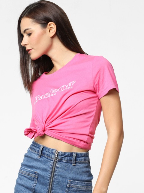 

ONLY Women Pink & White Printed Round Neck T-shirt
