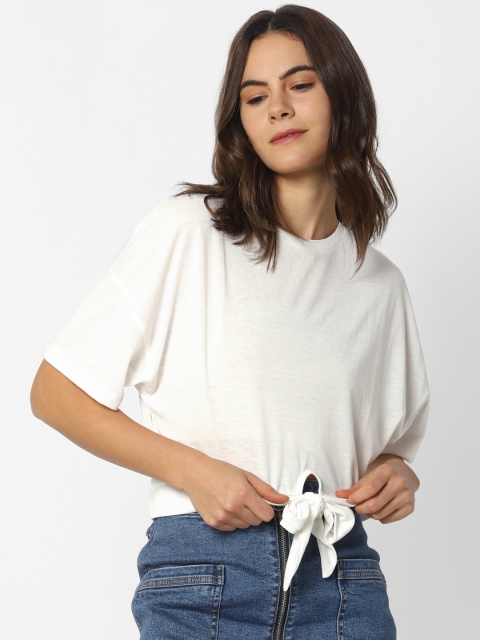 ONLY Women White Solid Crop Top