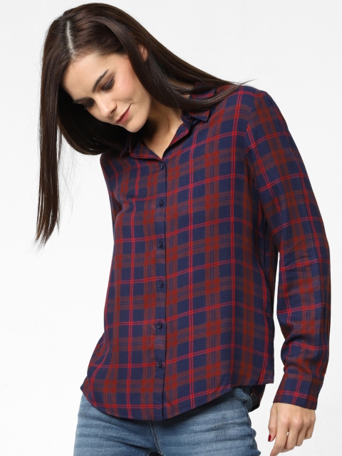 

ONLY Women Blue & Red Slim Fit Checked Casual Shirt