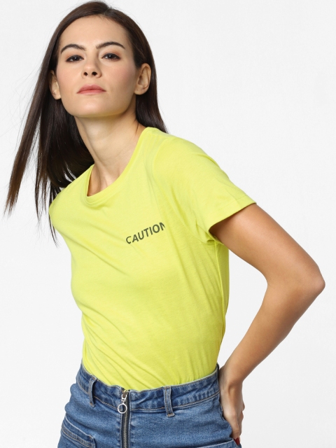 

ONLY Women Fluorescent Green Printed Round Neck T-shirt