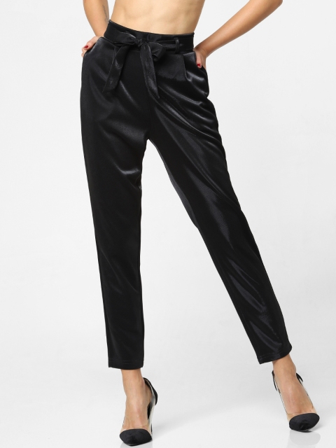 

ONLY Women Black Regular Fit Solid Sheen Cropped Regular Trousers