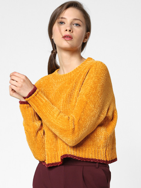 

ONLY Women Mustard Yellow Solid Crop Sweater