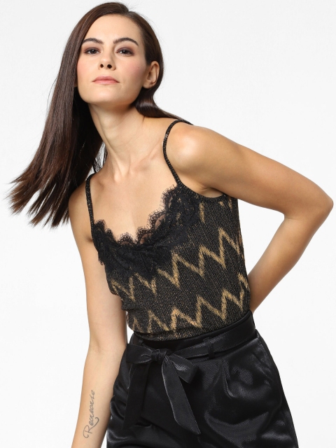 

ONLY Women Black & Gold Printed Top