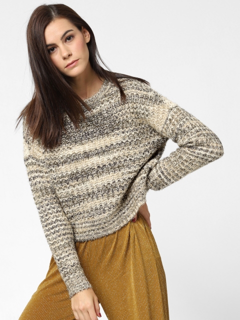 

ONLY Women Beige & Gold-Toned Self Design Sweater
