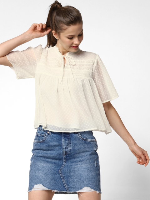 

ONLY Women Off-White Self Design Boxy Top