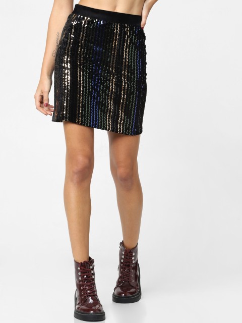 

ONLY Women Black Sequinned Straight Skirt