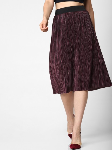 

ONLY Women Burgundy Pleated Flared Skirt
