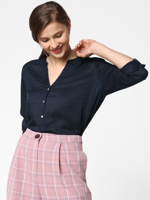 

ONLY Women Navy Blue Self Design Shirt Style Top