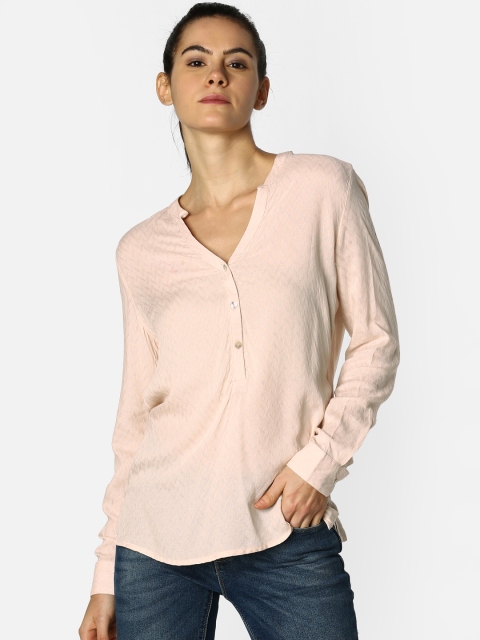 

ONLY Women Peach-Coloured Self Design Shirt Style Top