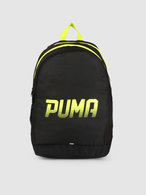 

Puma Unisex Black & Fluorescent Green Brand Logo Backpack