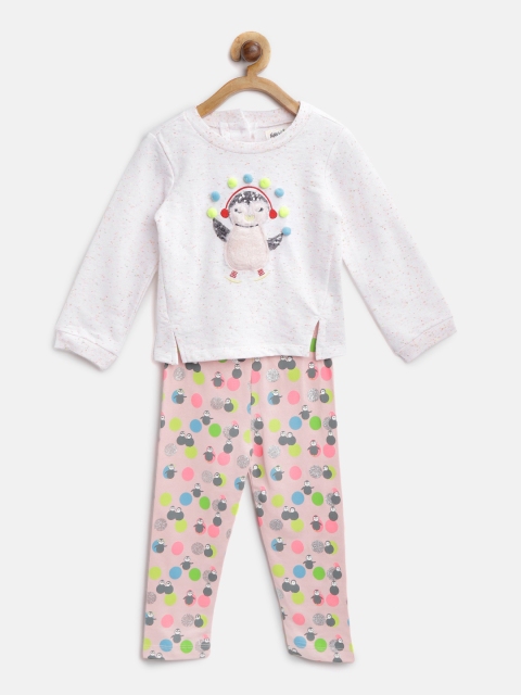 

Nauti Nati Girls Off-White & Pink Self Design Sweatshirt with Pyjamas