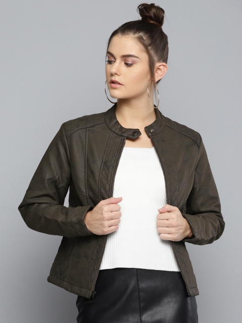 

Marie Claire Women Olive Green Solid Tailored Jacket