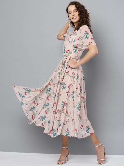 

Marie Claire Women Dusty Pink Floral Printed Fit and Flare Dress