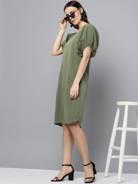 

Marie Claire Women Olive Green Solid Shift Dress