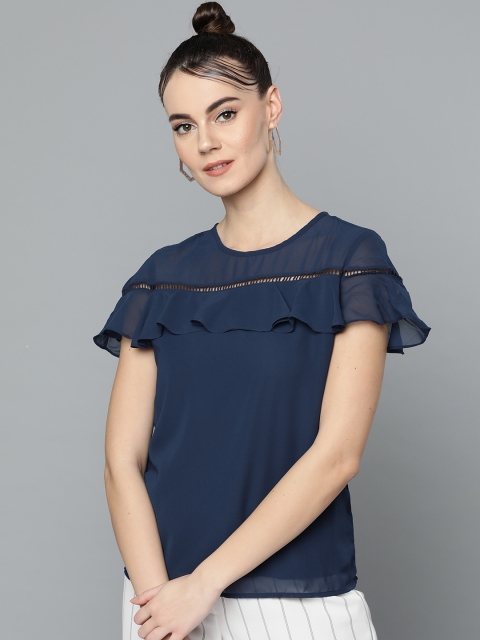 

Marie Claire Women Navy Blue Solid Top