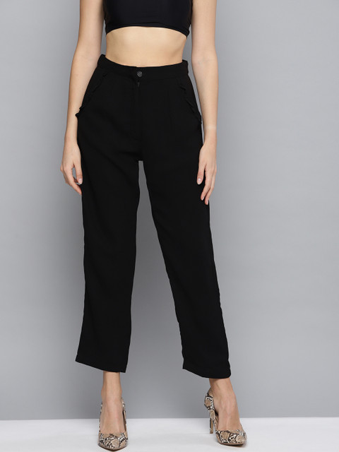

Marie Claire Women Black Regular Fit Solid Cropped Regular Trousers