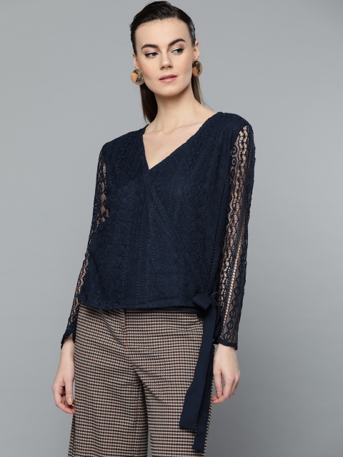 

Marie Claire Women Navy Blue Lace Wrap Top
