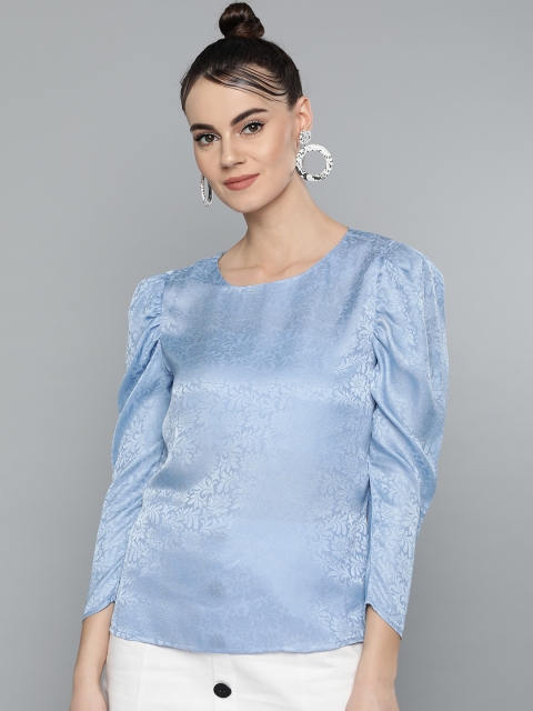 

Marie Claire Women Blue Self Design Top With Satin Finish