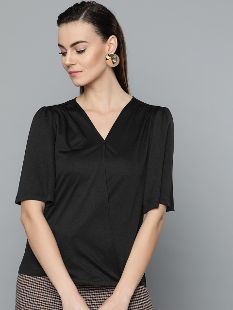 

Marie Claire Women Black Solid Wrap Top