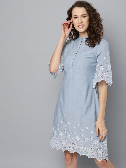 

Marie Claire Women Solid Blue A-Line Dress