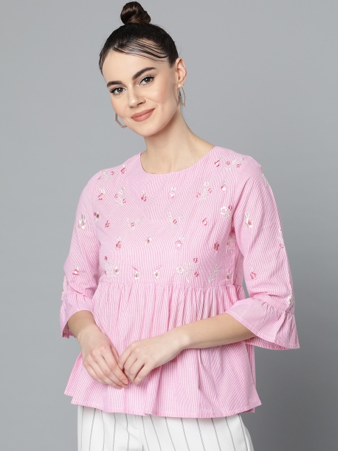 

Marie Claire Women Pink & White Striped Empire Top