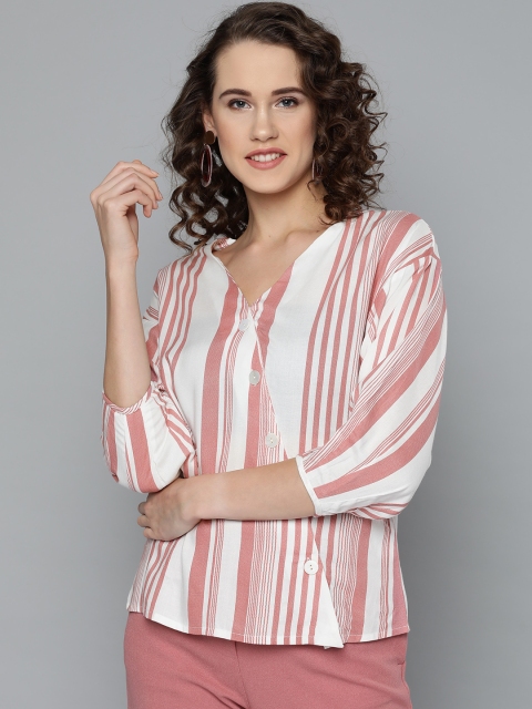 

Marie Claire Women Pink & White Candy Striped Top
