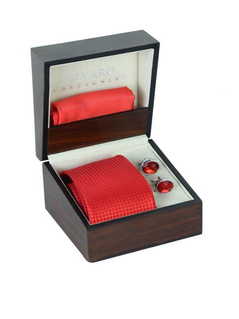 

Alvaro Castagnino Men Red Tie, Cufflinks & Pocket Square Set