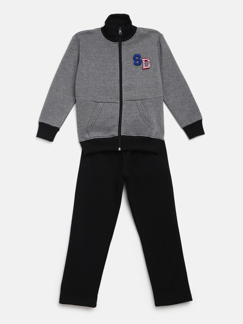

Sweet Dreams Boys Grey Melange & Black Solid Tracksuit