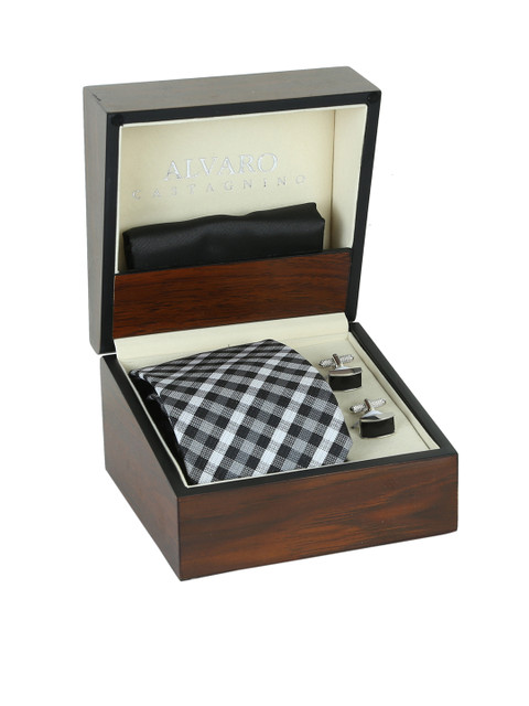 

Alvaro Castagnino Men Black Tie, Cufflinks & Pocket Square Set