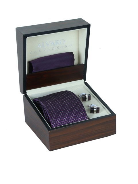 

Alvaro Castagnino Men Purple Tie, Cufflinks & Pocket Square Set