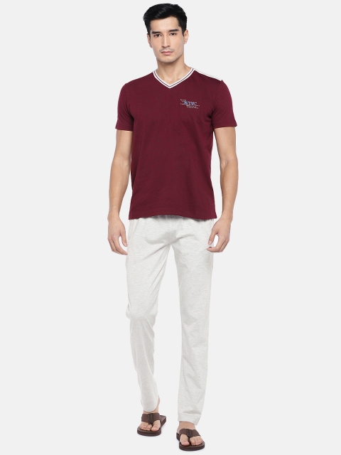 

Sweet Dreams Men Maroon & Off-White Solid Night Suit 1102G9