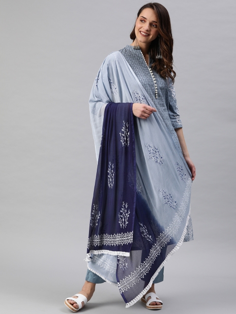 

Rain & Rainbow Women Blue Printed Kurta with Palazzos & Dupatta