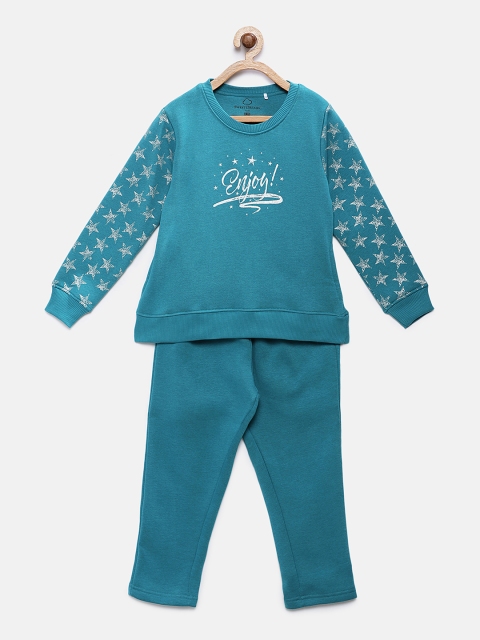 

Sweet Dreams Girls Teal Blue Printed Tracksuit