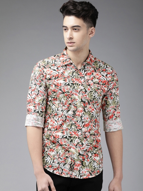 

Bene Kleed Men White & Olive Green Slim Fit Printed Casual Shirt