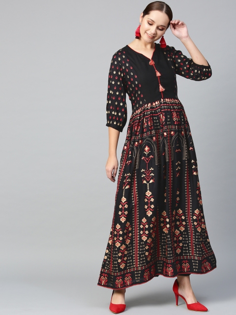 

Tulsattva Women Black & Golden Printed Kurta with Palazzos