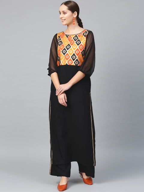 

Tulsattva Women Black & Yellow Yoke Design Kurta with Palazzos